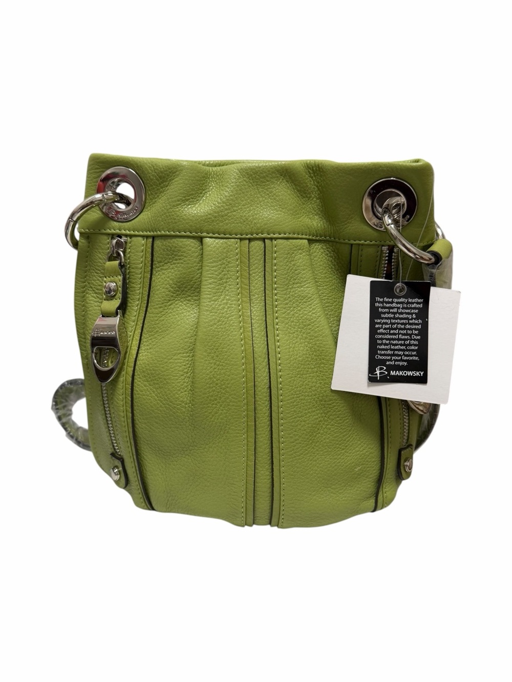 B Makowsky Solid Olive Leather Crossbody Handbag